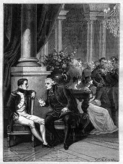 Setkání Napoleona I. v Genes (Genova) v Itálii s kardinálem Jeanem Siffreinem Maurym (1746-1817) 1805 - v „Dějinách impéria po historii konzulátu““ od Adolphe Thierse - 1879 - soukromá sbírka od French School