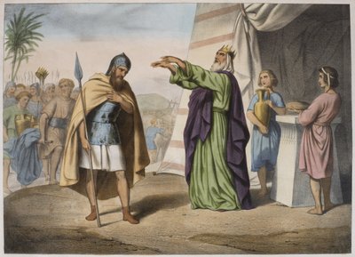 Melchizedek žehná Abrahamovi, ilustrace z katechismu LHistoire Sainte, vydal Charles Delagrave, Paříž od French School