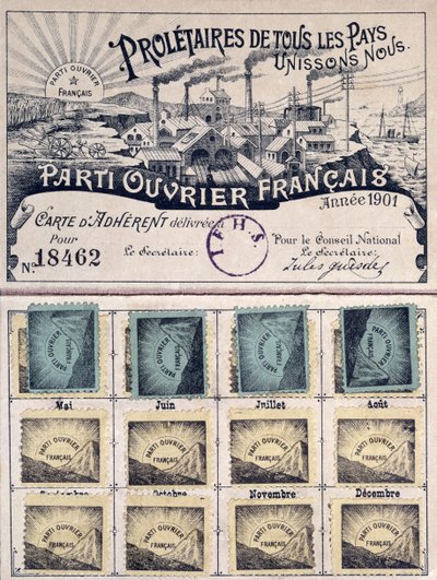 Členský průkaz Francouzské dělnické strany za vedení Julese Guesdeho (1845-1922) 1901 od French School