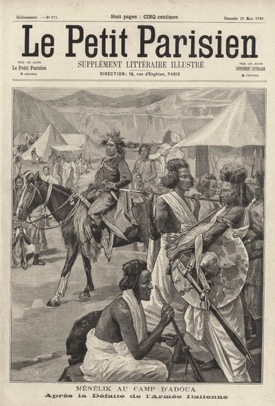 Menelik II, císař Etiopie, v táboře Adwa po porážce italské armády v první italsko-etiopské válce od French School