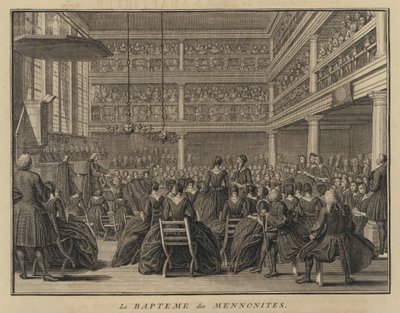 Mennonitský obřad křtu (rytina) od French School