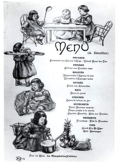 Menu vytvořené Augustem Escoffierem (1846-1935) pro děti a kojence, c. 1900 od French School