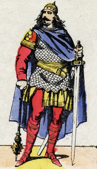 Merovejská dynastie: Portrét Karla Martela (v. 688-741), starosty paláce v letech 737 až 741. Epinal zobrazení z konce 19. století. Soukromá sbírka. od French School
