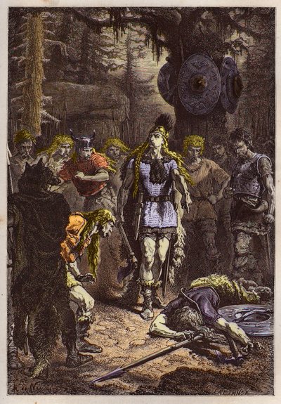 Merovingiens: Clovis 1er sestřelil vojáka, který rozbil vázu Soissons, en 486 - Clovis (465-511) a francký válečník, který rozbil vázu Soissons v roce 486 - rytina z „“ L