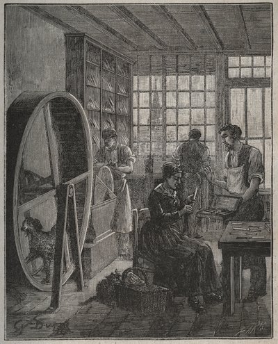 Metier a řemeslník: nožířský obchod v provincii v 19. století. Rytina z roku 1885 v „“Les arts et metiers illustres““ od Adolphe BITARDA. od French School