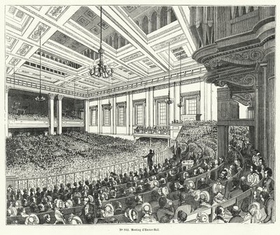 Setkání Anti-Corn Law League v Exeter Hall v Londýně od French School