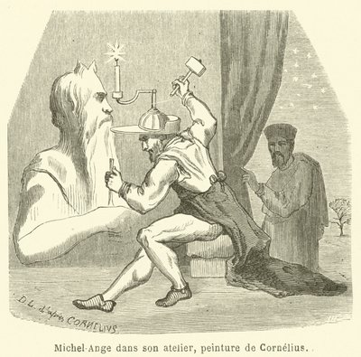Michelangelo ve svém ateliéru (rytina) od French School