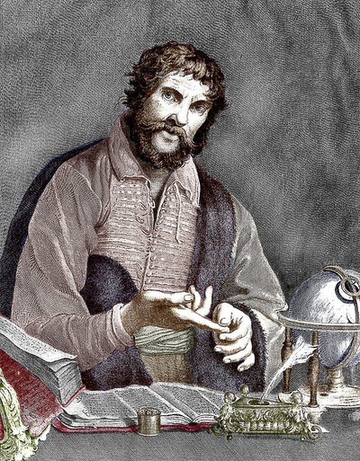 Michel de Nostredame, aka Nostradamus (1503-1566) francouzský astrolog a lékař, rytina, kolorovaný dokument od French School