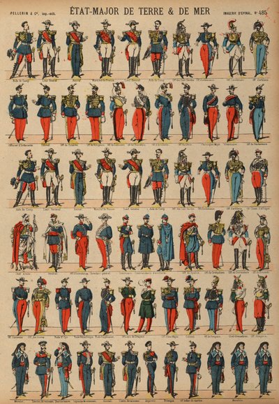 Vojenské uniformy francouzské armády a námořnictva (barevná rytina) od French School