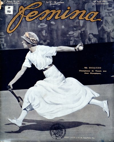 Slečna Broquedisová, olympijská vítězka v tenise, přední strana obálky Femina, vydání 278, 15. srpna 1912 (barevné foto) od French School