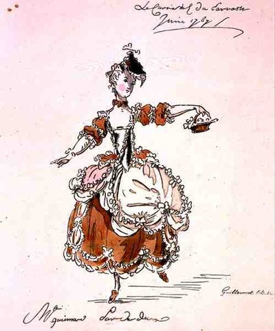 Slečna Guimardová jako Terpsichora na libreto Louise Fuzeliera (1677-1752), které složil Mondonville, faksimile A. Guillaumot Fils od French School