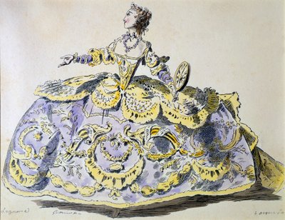 Slečna Laguerre jako Fortune, faksimile A. Guillaumot fils (ručně kolorovaná rytina) od French School