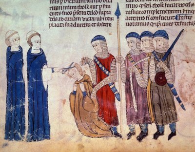 Monk sekal jako trest za jeho zhýralost. Miniatura z rukopisu „“ Customs of Toulouse“ (Folio 33V) od French School
