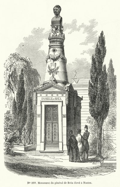 Památník v Nantes francouzskému generálu Jeanu Baptistovi Fidele Breaovi, popravenému revolucionáři během červnového povstání v Paříži v roce 1848 (rytina) od French School