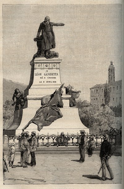 Památník Leona Gambetty (1838-1882) od Alexandra FALGUIEREHO (1831-1900) - Cahors - rytina "” PATRIE”” - PECTUREQUIREE POPIS FRANCIE V 6 SVAZCH LUCIEN HUARD - konec 19. stol. od French School