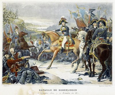 Moreauovo vítězství nad Rakušany, kterým velel arcivévoda Jean 3. prosince 1800 v bitvě u Hohenlindenu (Baviere – Německo). od French School