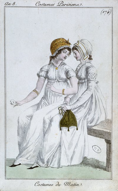 Ranní šaty, módní talíř od Costumes Parisiens, 1800 od French School