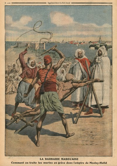 Marocké barbarství, jak se zachází se stávkujícími námořníky, ilustrace z "Le Petit Journal", supplement illustre, 24. dubna 1910. od French School