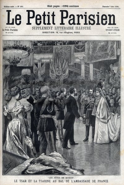 Moskevské oslavy: ruský car Mikuláš II. (1868-1918) a carevna Alexandra Fiodorovna Romanova (1872-1918) na plese francouzského velvyslanectví v „Le petit Parisien““ od French School