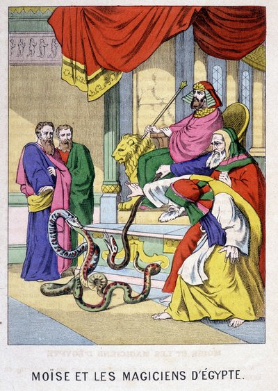 Mojžíš a mágové Egypta - v „Život Mojžíše“, ed. Olivier Pinot, Epinal, konec 19. století od French School