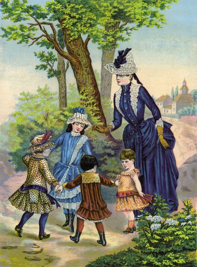 Matka s dětmi hrajícími si v zemi od French School