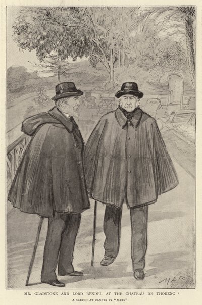 Pan Gladstone a lord Rendel na zámku de Thorenc (litho) od French School