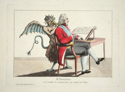 Pan Tout-a-tous aneb Model uznání, na Vídeňském kongresu, pub. 1815 (barevná rytina) od French School