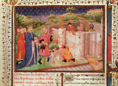 Ms 1015 fol.1 Stavba hradu, z Gouvernement des Rois et des Princes od French School