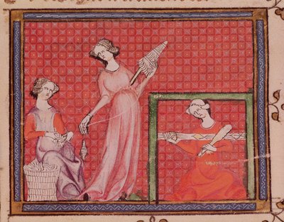 Ms 1044 f.101 Women Spinning Wool, od Ovide Moralise napsal Chretien Legouais od French School