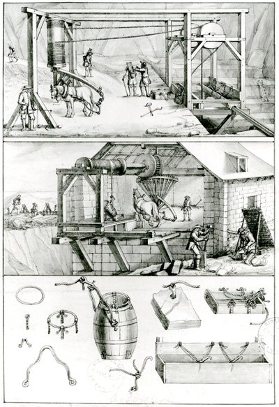 Ms 1064 fol. 8 Břidlicový lom, z Descriptions des Arts et Metiers od French School