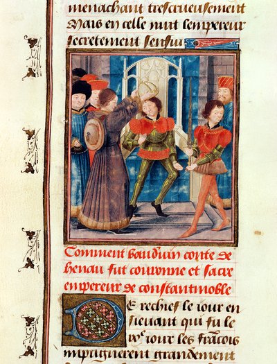 Ms 149 t.3 fol.183v Jak byl Baldwin I (1171-1205) šestý hrabě z Hainaut, korunován jako císař Konstantinopole v roce 1204, z Histoire des Nobles Princes de Hainaut, Jacques de Guise od French School