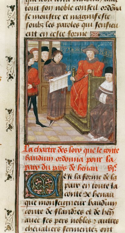 Ms. 149t.3 fol.175 v Listina zákonů, které hrabě Baudouin VI z Hainault nařizuje pro mír v zemi Hainault od French School