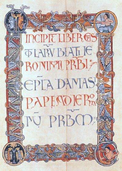 Ms 154 fol.3 Strana textu s florovaným okrajem, z listů sv. od French School