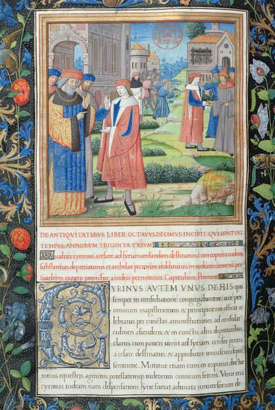 paní 1581 f. 349v Ilustrace z knihy XVIII (Od vyhnanství Archelaa k odchodu Židů z Babylonu), kapitola 1 Židovského starověku (Antiquitates Judaicae) od Flavia od French School