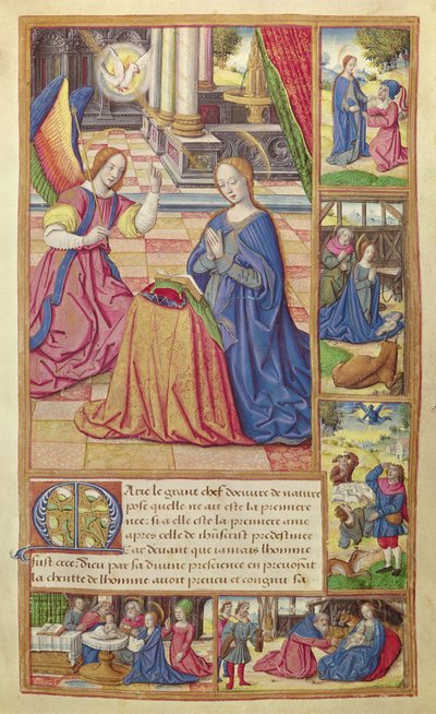 Ms 17 fol.2 Zvěstování a dětství Krista, z Vie des Femmes Celebres, kolem 1505 od French School