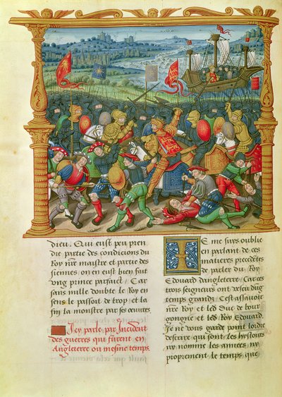 Ms 18 f.73v King Edward III vedl válku v bitvě u Crecy v roce 1346, z pamětí Philippa Commines (1445-1509) od French School