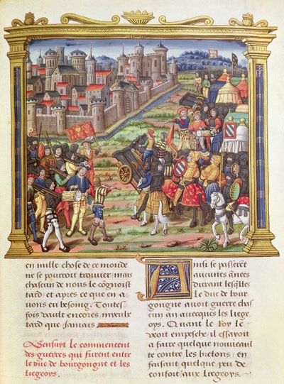 Ms 18 fol.36r Válka mezi Karlem Smělým, vévodou burgundským a Lutychem v letech 1467-68, z Pamětí Filipa z Commines (1445-1509) od French School