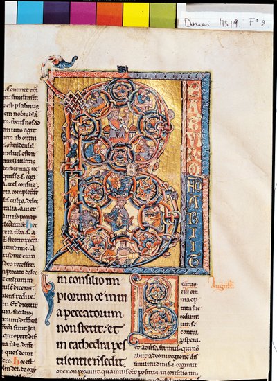 Ms 19 fd2 Historická iniciála „B“ zobrazující krále Davida z „žaltáře Marchiennes“ od French School