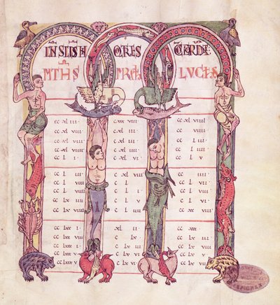 Paní 1 Canonové stoly evangelistů zdobené fantastickými zvířaty, z evangelia Saint-Michel-de-Cuxa, kolem 1070-1130 od French School