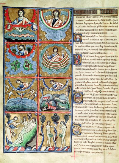 Ms 1 f.4v Stvoření světa, ze Souvigny Bible od French School