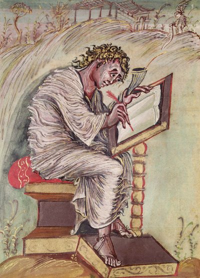 Ms 1 fol. 18v St. Matouš, z Ebbo evangelií, c.816-835 od French School