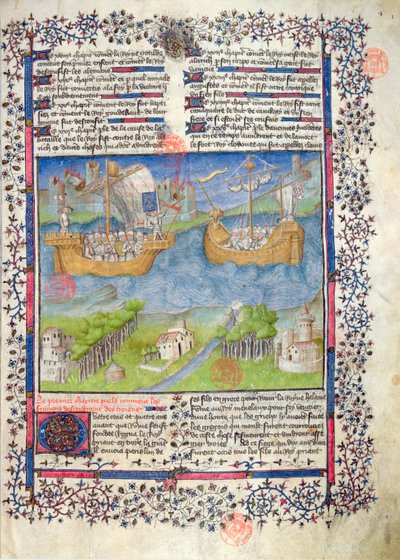 Ms 2028 fol. 2 Trojský původ francouzského národa z Grandes Chroniques de France od French School