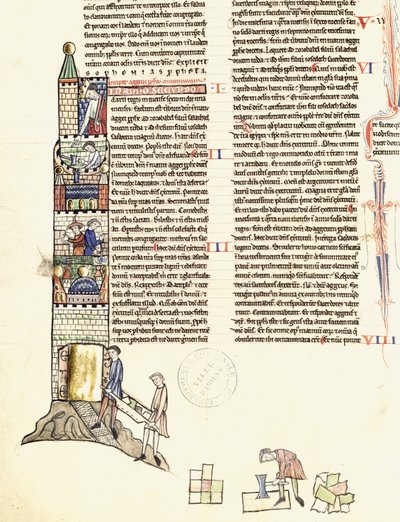 Ms 21 f.167v Stavba věže od French School
