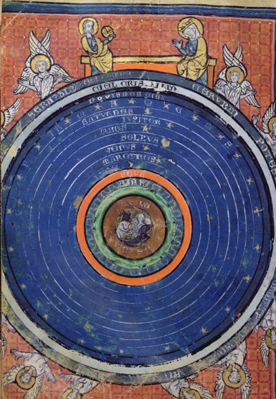 Ms 2200 f.115v. Svět podle Aristotela, miniatura z knihy De Philosophia Mundi od Guillauma de Conches (1100-54) 1276-77 od French School