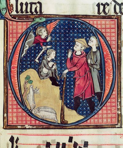 Ms 240 fol. 16 Zvěstování pastýřům, z antifonálu, 1257 od French School
