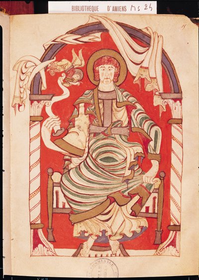 Ms 24 fol.15 Sv. Matouš, ilustrace z evangelia opatství Corbie od French School
