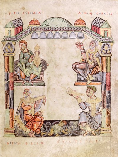 Ms 2 fol.11 (6) Čtyři hudebníci, z knihy hodin od French School