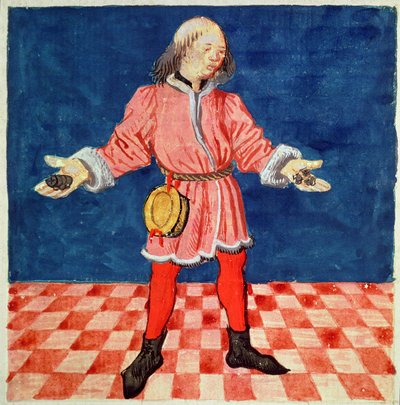 paní 3066 fol. 64v Vrhač kostek, z Le Livre des echecs moralises, od Jacquese de Cessoles od French School
