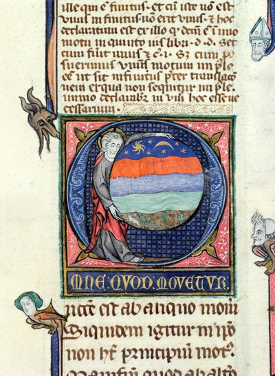 Ms 3469 Kristus drží zeměkouli se čtyřmi prvky, z fyziky od Aristotela (384-322 př.nl) (pero, inkoust a tempera na pergamenu) od French School