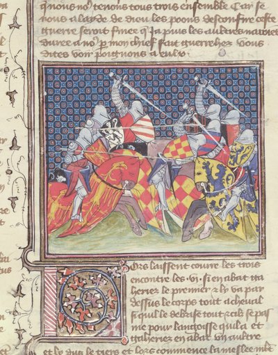 Paní 3480 rytířů v bitvě, z Livre de Messire Lancelot du Lac od French School